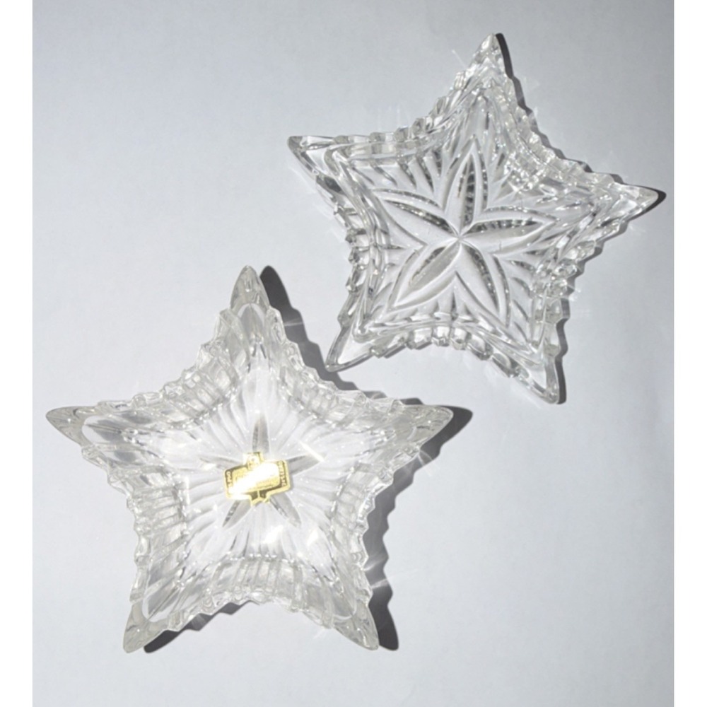 Zajecar Crystal 24% Lead Star-Shaped Clear Decorative Candy Dishes Set of 2